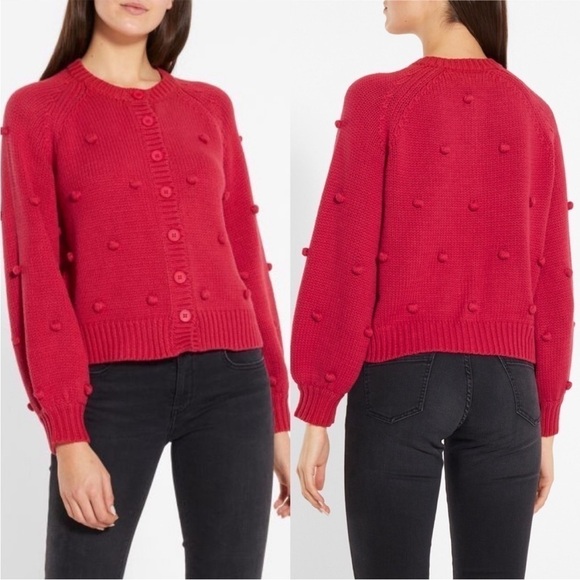 The GREAT. raspberry red Bobble cardigan crewneck sweater M Rare - Picture 2 of 9